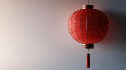 Obraz premium Elegant red lantern against a minimalist backdrop, perfect for Chinese New Year celebrations, cultural events, or serene home decor.