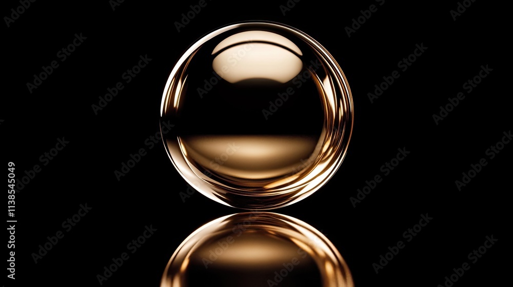 Poster a metallic ball floating against a jet-black background, illuminated with sharp reflections for a fu