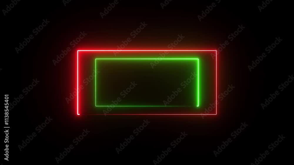 Poster looping 3d animation, abstract blue neon background with linear frame. simple geometric shape, abstr