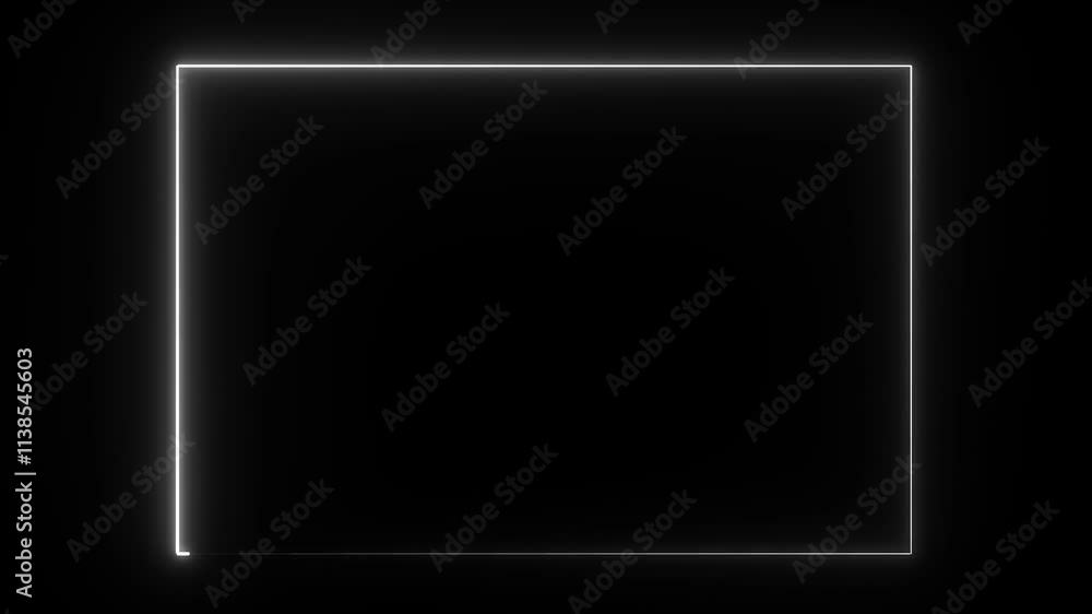 Poster looping 3d animation, abstract blue neon background with linear frame. simple geometric shape, abstr