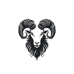 Ornate ram head silhouette, black and white.