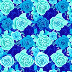 Blue Rose Garden: A seamless pattern of vibrant blue roses, with a hint of teal, creates a captivating and elegant design. Perfect for adding a touch of floral beauty to any project. 