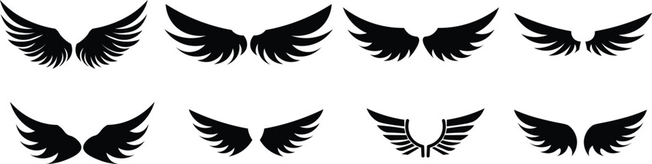 Black wings silhouette vector set. The wings set is ideal for logo, emblem, badge design. vector eps10