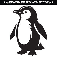 Penguin silhouette isolated on white background. Black and white silhouette