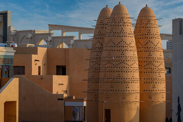 Doha, Qatar - December 15, 2023: Dove Towers at Katara Cultural Village.