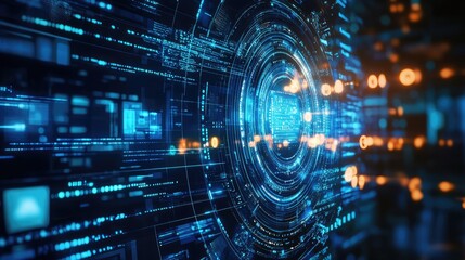 Fototapeta premium Digital technology abstract design with glowing blue waves and futuristic elements