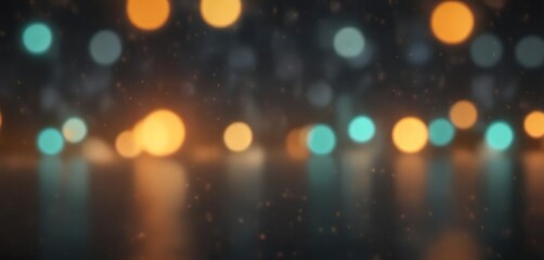 Obraz premium Abstract festive teal and orange bokeh lights against a dark gray background, twinkling, dramatic , holiday