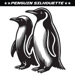 Penguin silhouette isolated on white background. Black and white silhouette