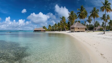 Serene Tropical Beach with Clear Water and Lush Palm Trees