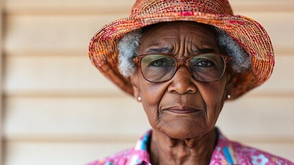 Black history month, Portrait of a Senior Woman Wearing a Hat and Glasses