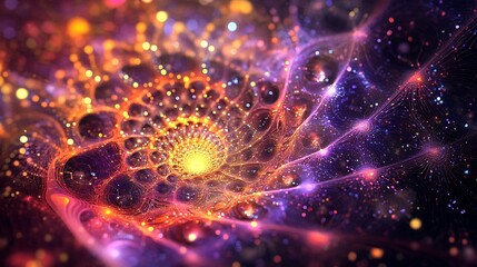 Vibrant gradient background with intricate 3D wireframe lattice and particle effects