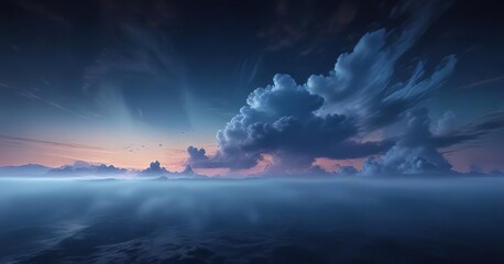 Fototapeta premium Abstract dark blue gradient with wispy clouds and fog, surreal, blue, dark