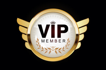VIP membership golden label or badge stock illustration isolated on black background 