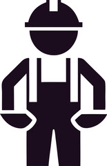 Construction Worker Icon Safety Helmet, Overalls, Tools, Silhouette