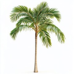 Obraz premium A tropical palm tree with long, arching fronds and a slim trunk on a white background