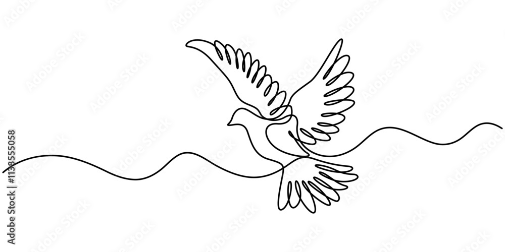 Aufkleber dove of peace editable continuous line icon, bird flying with heart in continuous line art drawing. 