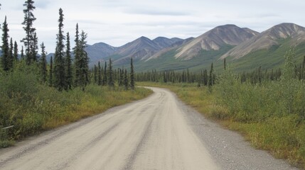 Fototapeta premium Scenic Dirt Road Through Lush Green Landscape in a Mountainous Region