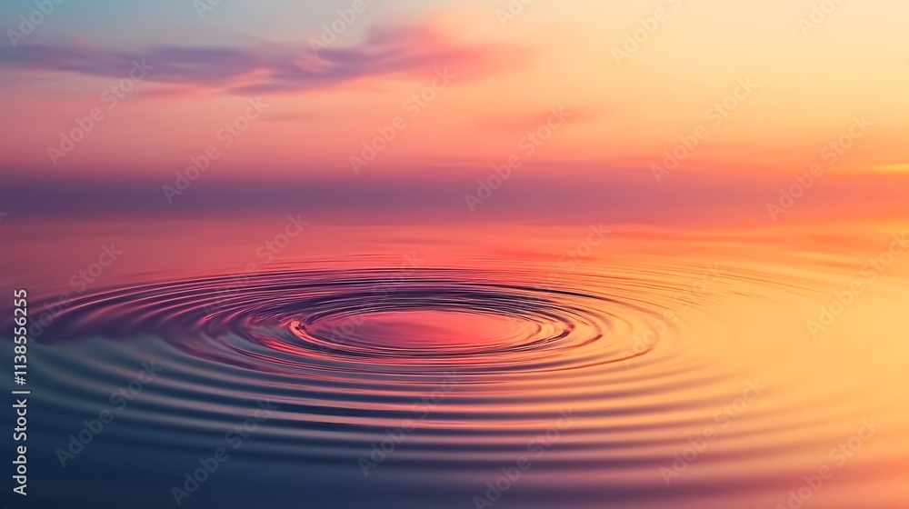 Aufkleber tranquil ripples on water surface during a colorful sunset with soft pastel tones in the sky and gen