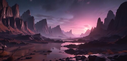 Dark and gritty sci-fi landscape with gradient colors , background, dark, grainy texture
