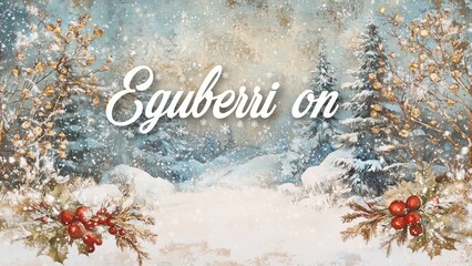 Elegant Christmas Background with Silver Elements and "Eguberri On" Festive Greeting in Basque
