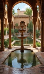 Fototapeta premium Ornate fountains in Alhambra's palace grounds, alhambra, decorative, granada