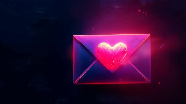 Purple envelope with a heart on it. The heart is pink and is in the center of the envelope