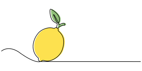 Continuous one line drawing. Lemon lime fruits, Vector illustration of lemon isolated on white background. Black and White for coloring. Organic vegetables and fruits cartoon concepts. Education. 