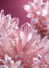 Delicate crystal formations on a soft pink background, gemstone, sparkling, beautiful
