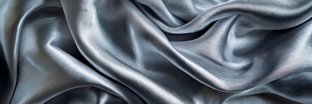 Luxurious silver satin fabric flowing gracefully, evoking elegance and sophistication in design.