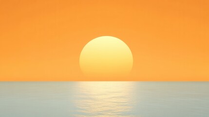 Obraz premium Orange Sunset Over Calm Ocean, Minimalist Landscape with Tranquil Vibes
