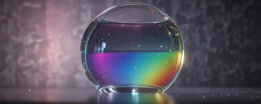 Sparkling rainbow suspended in a delicate translucent orb, pastel-colored, translucent, feathery