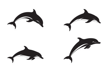 Jumping Dolphin Silhouette Collection Perfect for Clipart and Sea Life Graphics