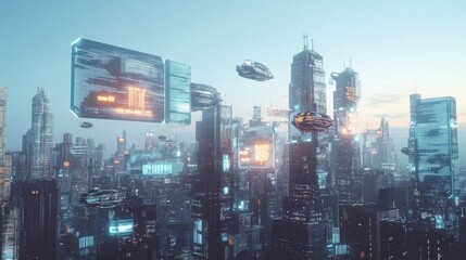 Futuristic Cityscape: A Glimpse into a Technologically Advanced Metropolis at Dawn