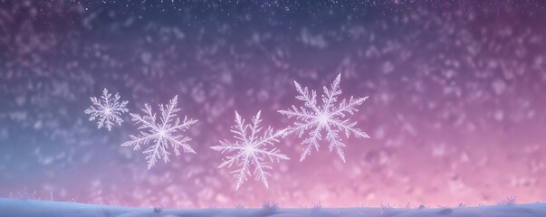 gentle and lacy snowflakes fall from the sky onto a calming blue and pink gradient , gradient, blue