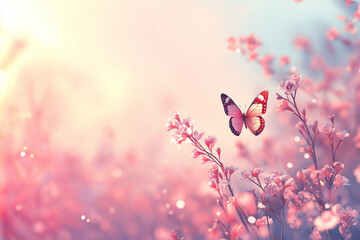 Abstract nature spring Background; spring flower and butterfly