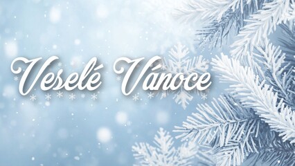 Elegant Christmas Background with Silver Elements and "Veselé Vánoce" Festive Greeting in Czech