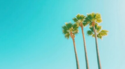 Obraz premium Tropical Palm Trees Against Bright Blue Sky in Soft Pastel Tones