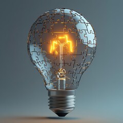 Puzzle Lightbulb Made of Jigsaw Pieces
