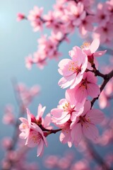 Delicate pink cherry blossoms dance in the wind, nature, spring