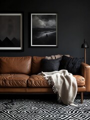 Beautiful Modern Living room Interior with furniture's ,mockup frame , posters, wall -3d Rendering