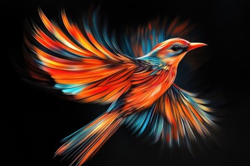 Obraz premium Vibrant Abstract Bird of Paradise Against a Dark Canvas - A Fusion of Art and Nature