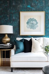 Beautiful Modern Living room Interior with furniture's ,mockup frame , posters, wall -3d Rendering