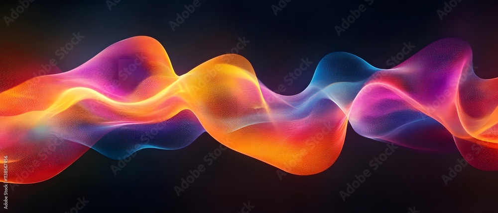 Poster vibrant flowing waves of color in a mesmerizing abstract design, featuring bright hues and smooth tr