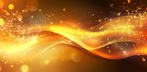Golden Waves Abstract Background With Sparkling Lights