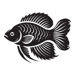 Vintage Style Fishs Illustration Silhouette Vector Illustration, Solid White Background.
