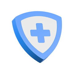 medical shield icon 3d blue color transparent background