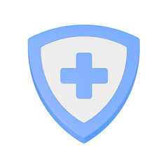 medical shield icon 3d blue color transparent background
