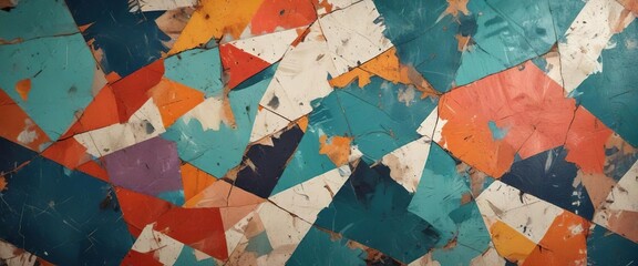 Fototapeta premium Distressed background with cracked and peeling paint in a geometric pattern , textured background, decayed paint