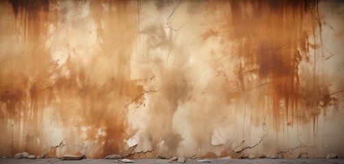Distressed, rugged grunge wall texture with scattered, abstract elements and varied shades of brown and beige, weathered wood, worn plaster, rugged look