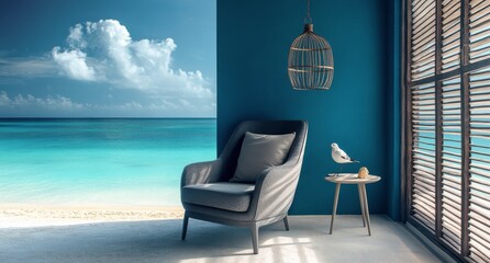 Fototapeta premium Modern nursery design with minimalist furniture and soft color palette in urban setting